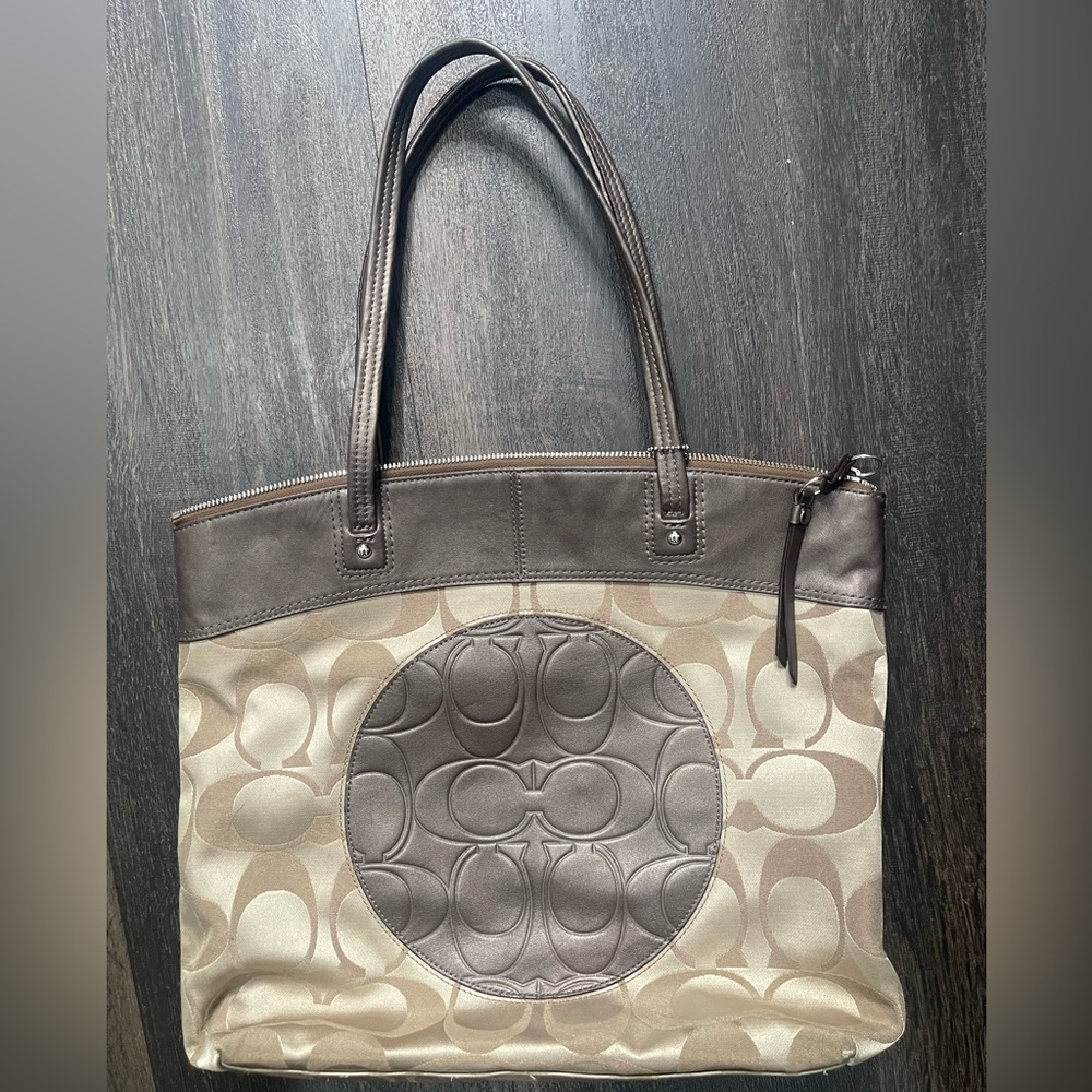 Coach Brown and Tan Signature Tote